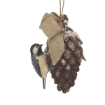 ornament dennenappel met vogel 